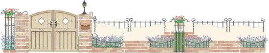 カントリー風外構の木製調ファーム門扉フェンスのイラストシーン