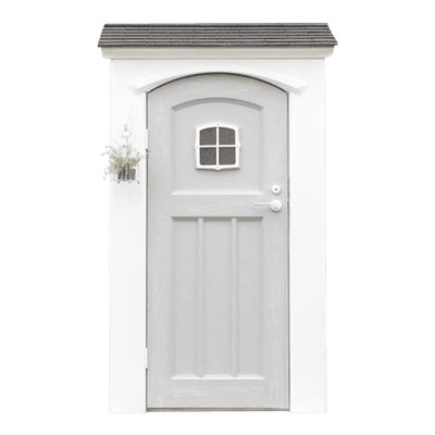 コンテグレー｜モダンなスレート屋根とグレー色の扉の組み合わせた小型物置