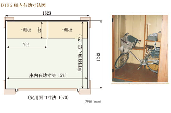 D125タイプ 庫内有効寸法図